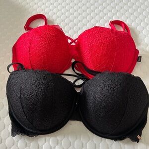 PINK Victoria's Secret Red and Black Lace Bras